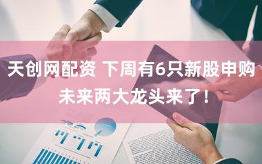 天创网配资 下周有6只新股申购 未来两大龙头来了！
