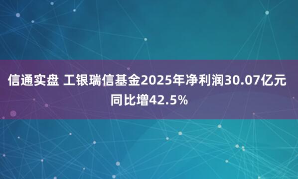 信通实盘 工银瑞信基金2025年净利润30.07亿元 同比增42.5%