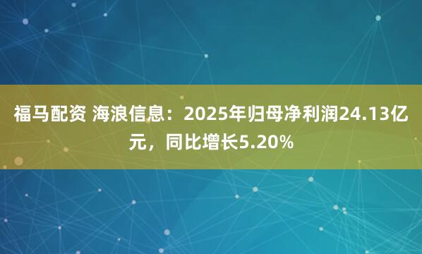 福马配资 海浪信息：2025年归母净利润24.13亿元，同比增长5.20%